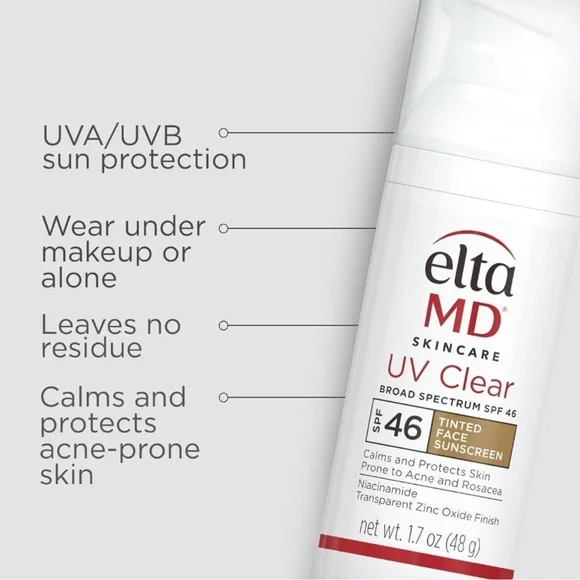Elta MD New in Box UV Clear Tinted Sunscreen SPF 46 Oil-Free Zinc Oxide 1.7 oz - Picture 2 of 4